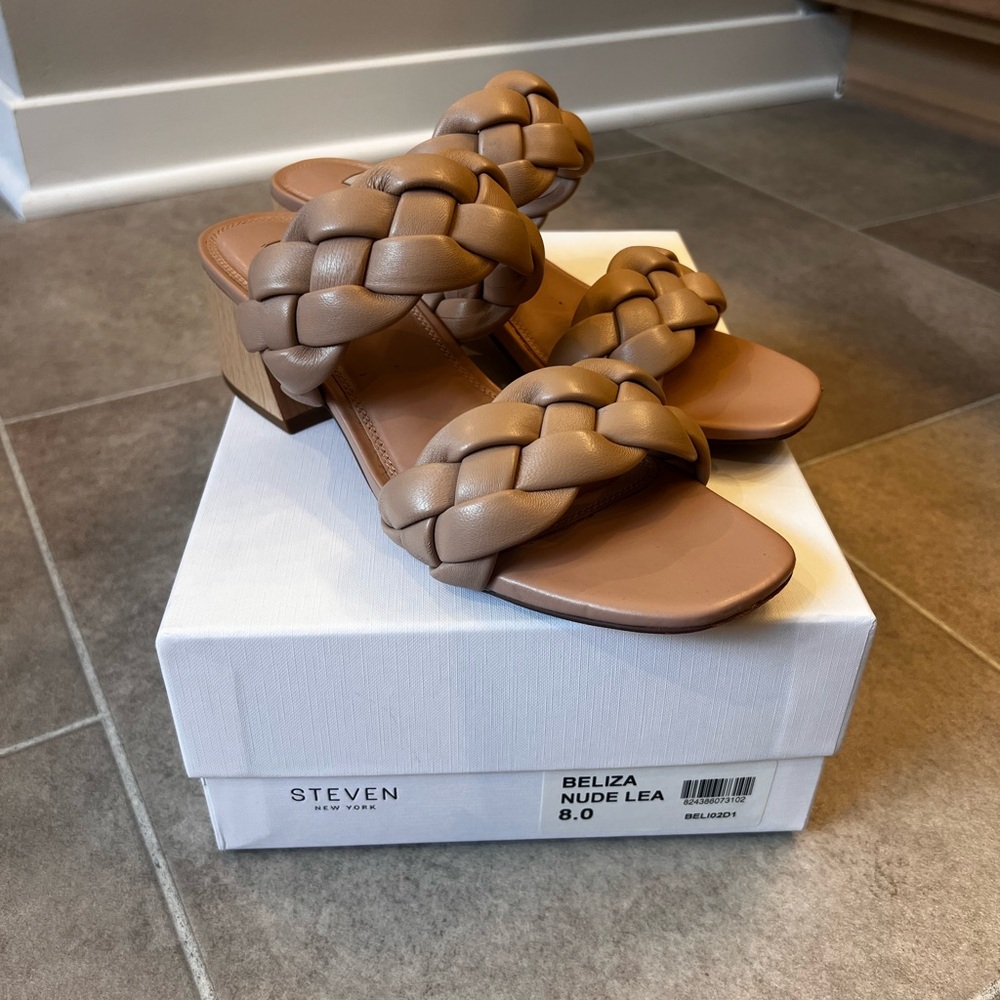 Valerie Stevens Braided Double-Strap Slide Sandal in Nude Tan
